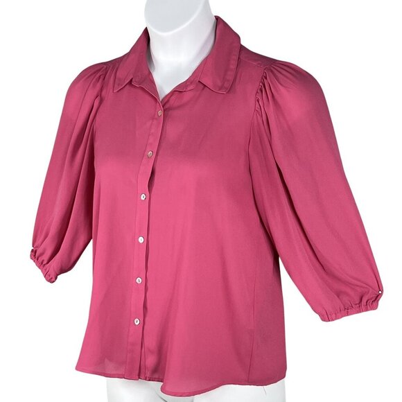 Nanette Lepore Womens S Pink Button Up Blouse 3/4 Balloon Puff Sleeves Office - Picture 6 of 13